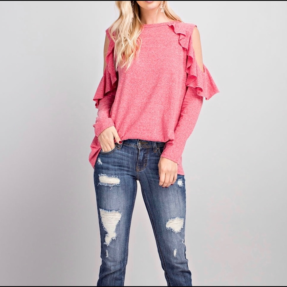 Cold shoulder ruffled top